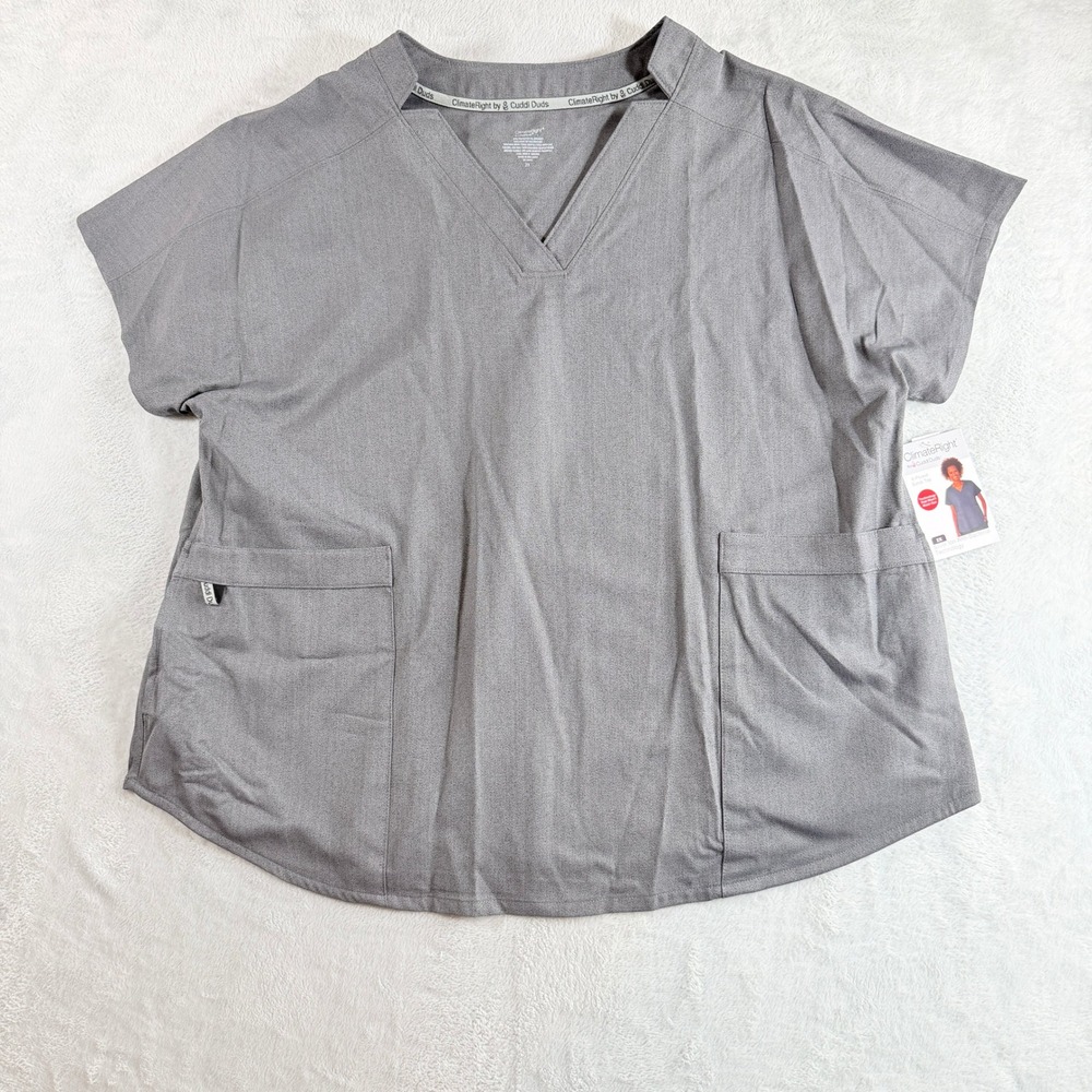 ClimateRight by Cuddl Duds 6-Pocket V-Neck Scrub Top Charcoal Gray Womens 2X NWT